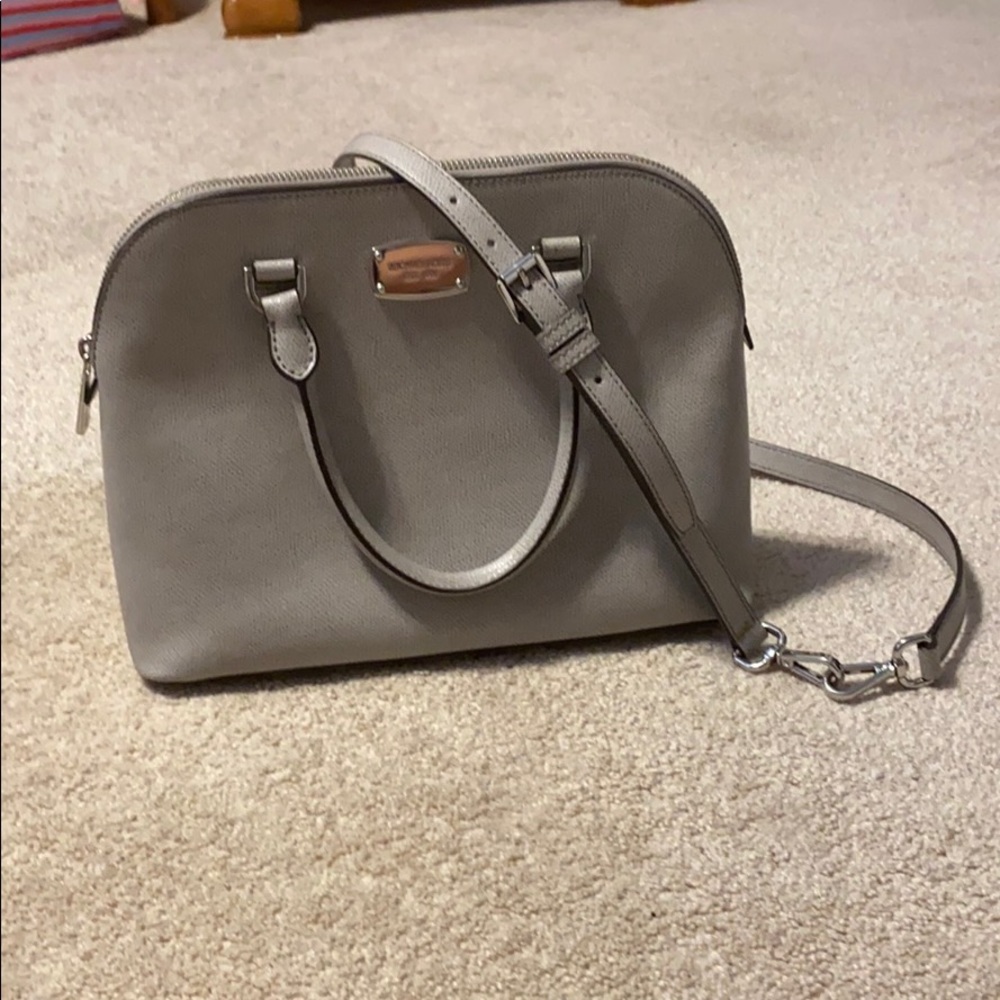 Michael Kors Cindy pearl gray dome satchel leather